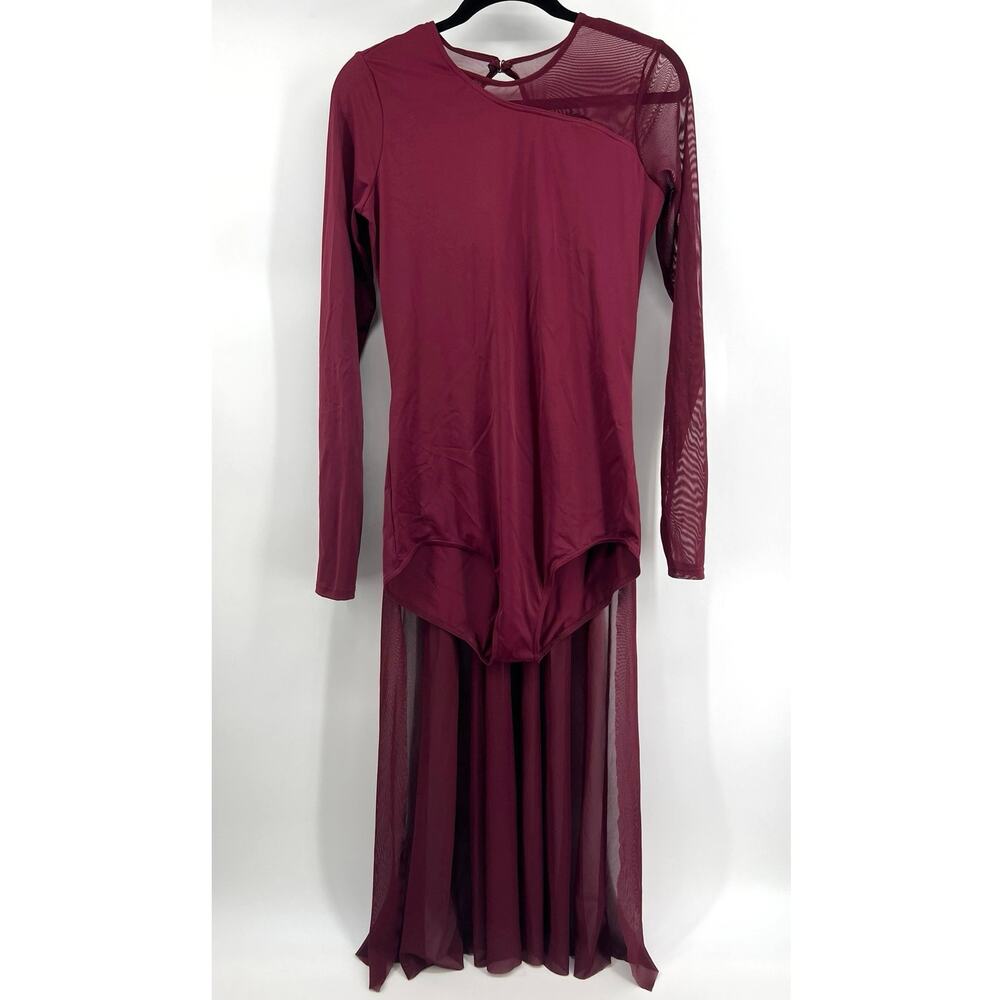 Balera Dancewear Women's Long Sleeve Leotard With Sheer Skirt Size XLA Maroon